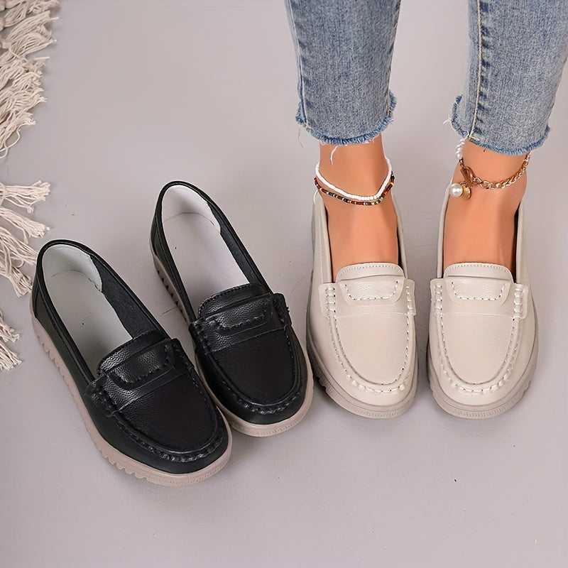 Women'S Black And Beige Slip-On Loafers Non-Slip Flat Shoes Fashionable