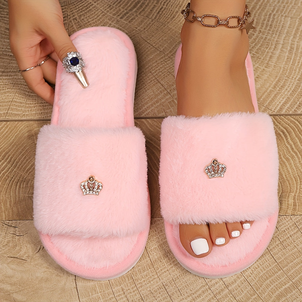 Women's Fluffy Winter Slippers Indoor Heart Design