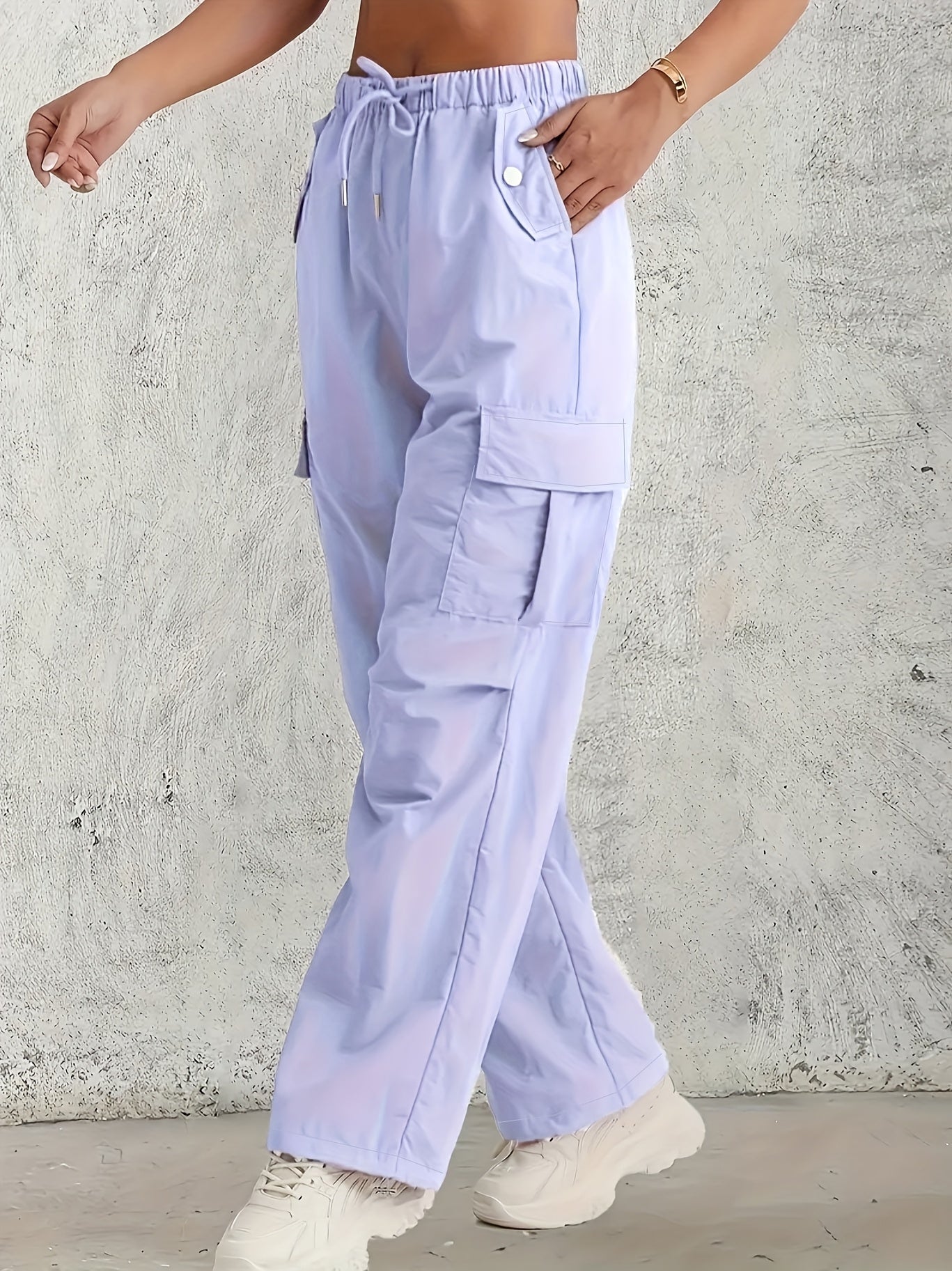 Women's Plus Size Cargo Pants Light Pink Summer Straight Fit Drawstring Waist