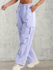 Women's Plus Size Cargo Pants Light Pink Summer Straight Fit Drawstring Waist