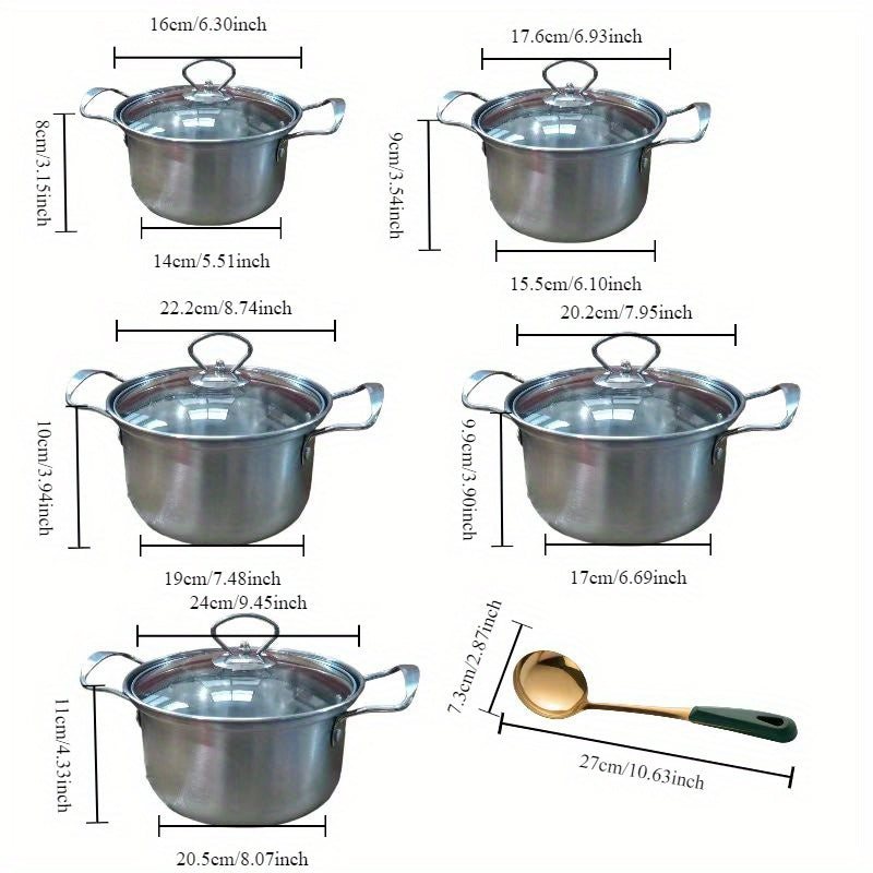 10-Piece Stainless Steel Stockpot Set with Double Handles and High Sides