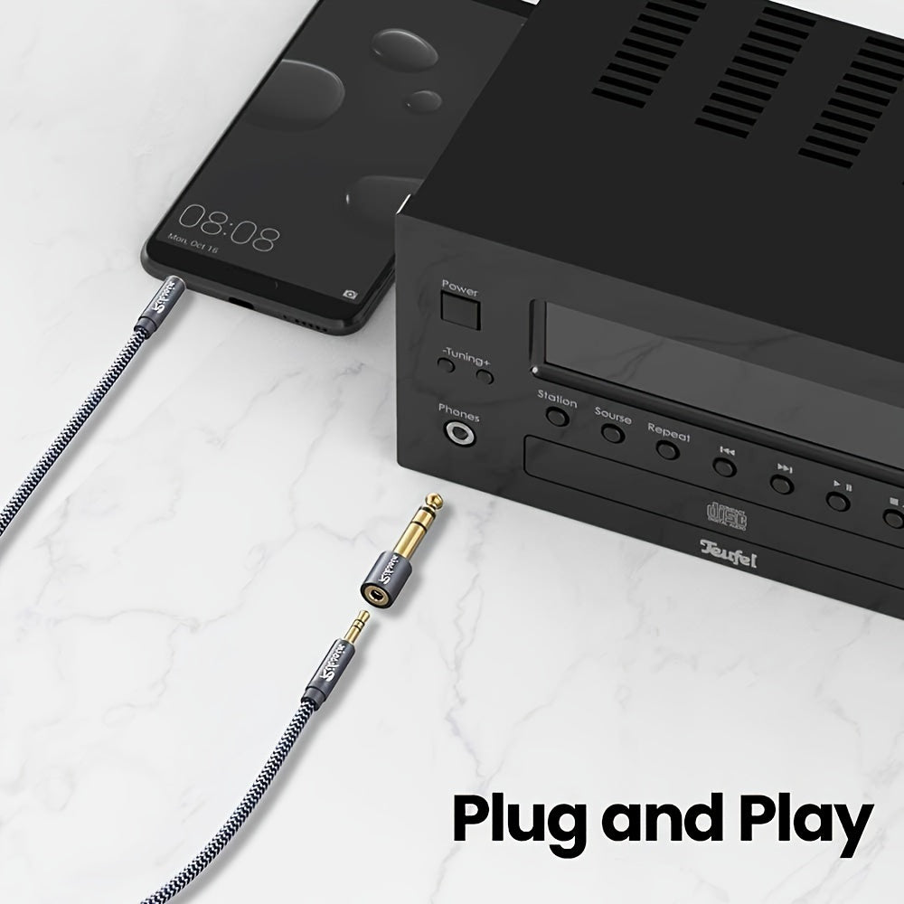 6.35mm Male to 3.5mm Female Stereo Headphone Adapter Alloy Black High Fidelity