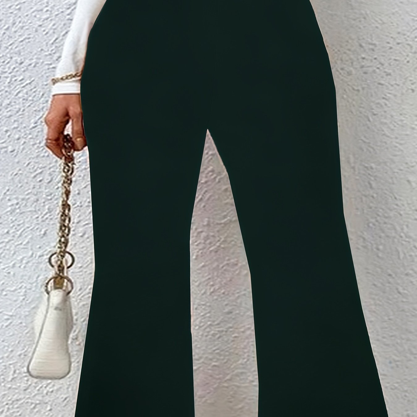 Pantalones de mujer de talla grande con pata ancha y acampanada, pantalones grises con elastano