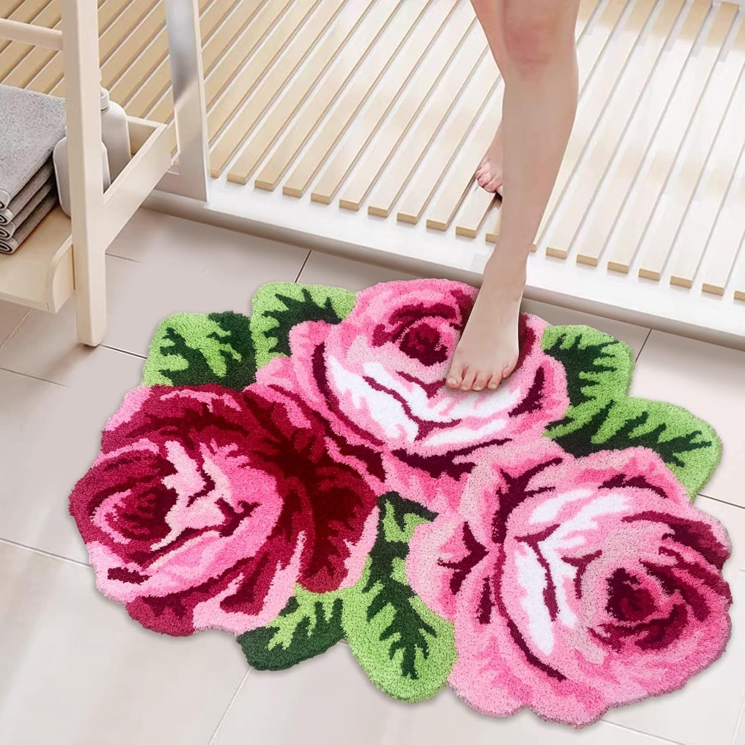 Valentine's Day Decor Crystal Velvet Rose Bath Rug Non-Slip 1cm Thick