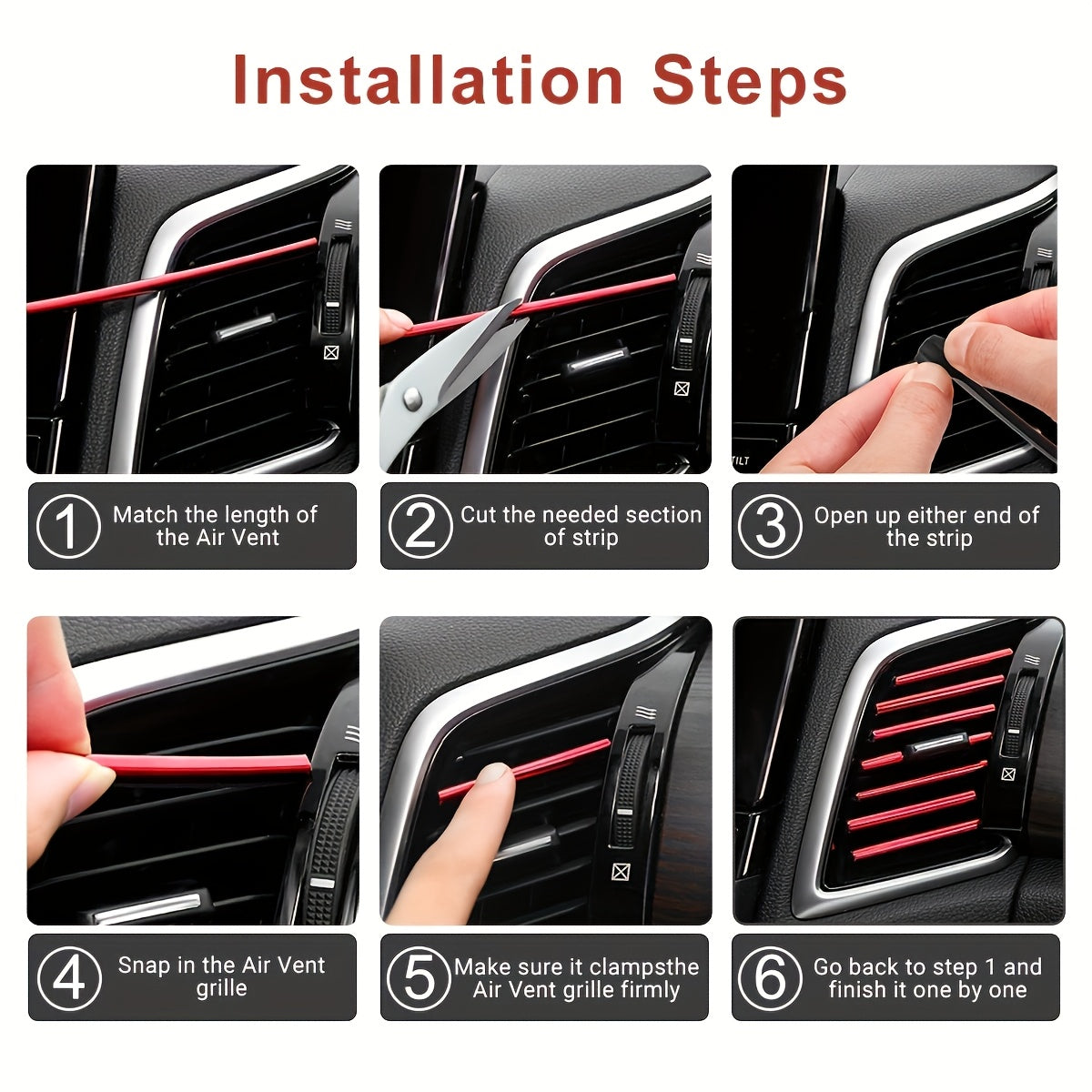 20pcs Black PVC Car Air Vent Trim Strips Decorative Accents for Outlets