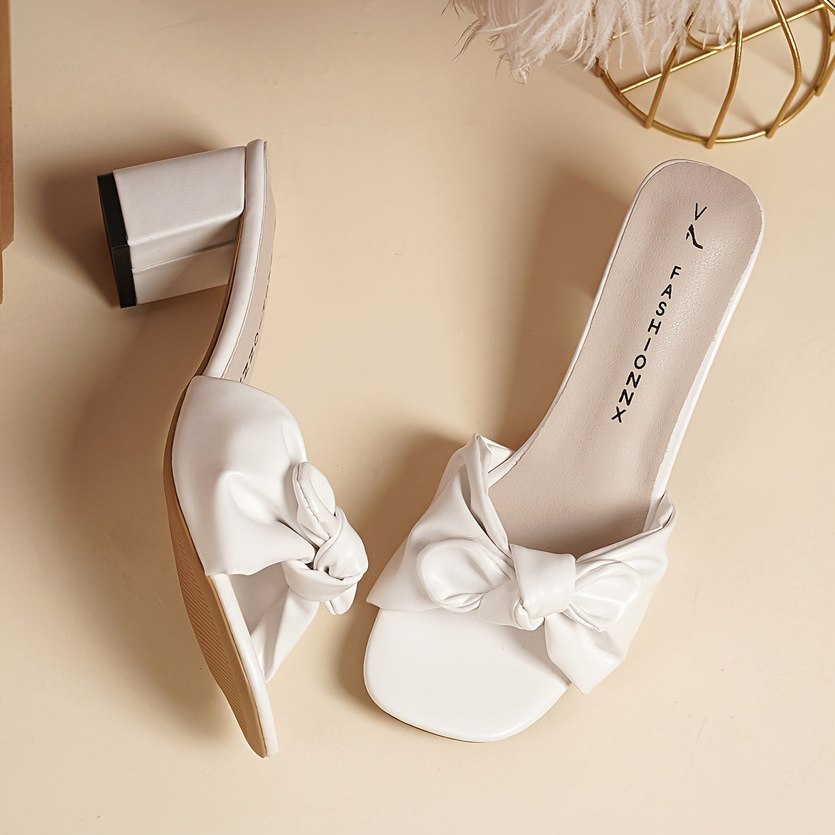 Women's Summer Slip-On Sandals with Chunky Heel and Bowknot