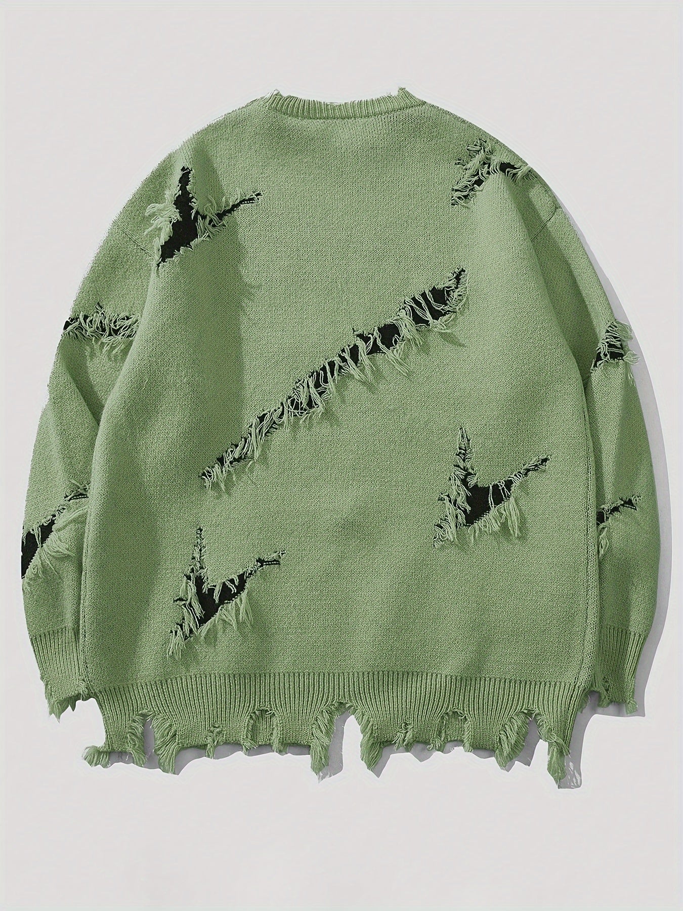 Men's Knit Sweater Crew Neck Ripped Details Casual Fall Winter Outdoor