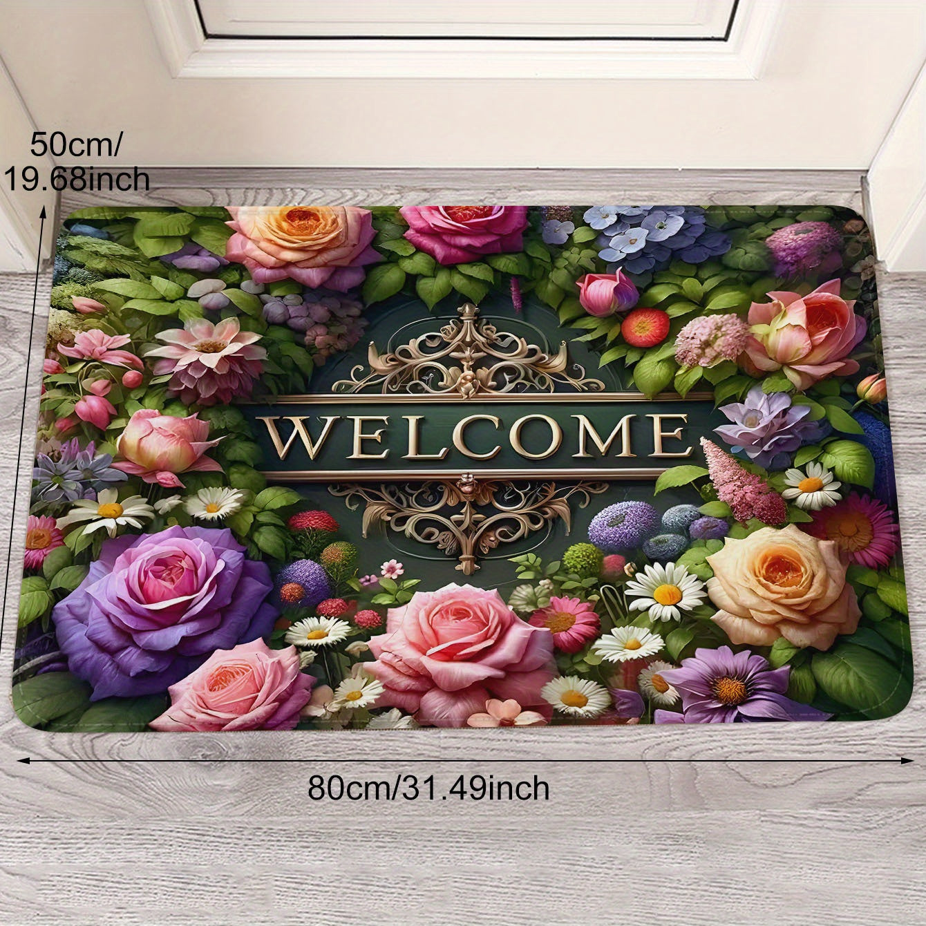 Floral Doormat Non-Slip Washable Indoor Outdoor Stain Resistant Rectangular