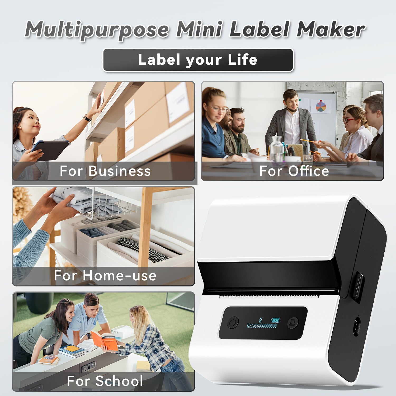 Portable Thermal Label Printer 7.62cm USB Barcode Label Maker for Small Business and Office