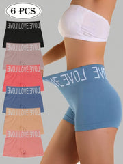 Seamless Girlshorts with Letter Print 6-Pack Breathable Stretchy Underwear