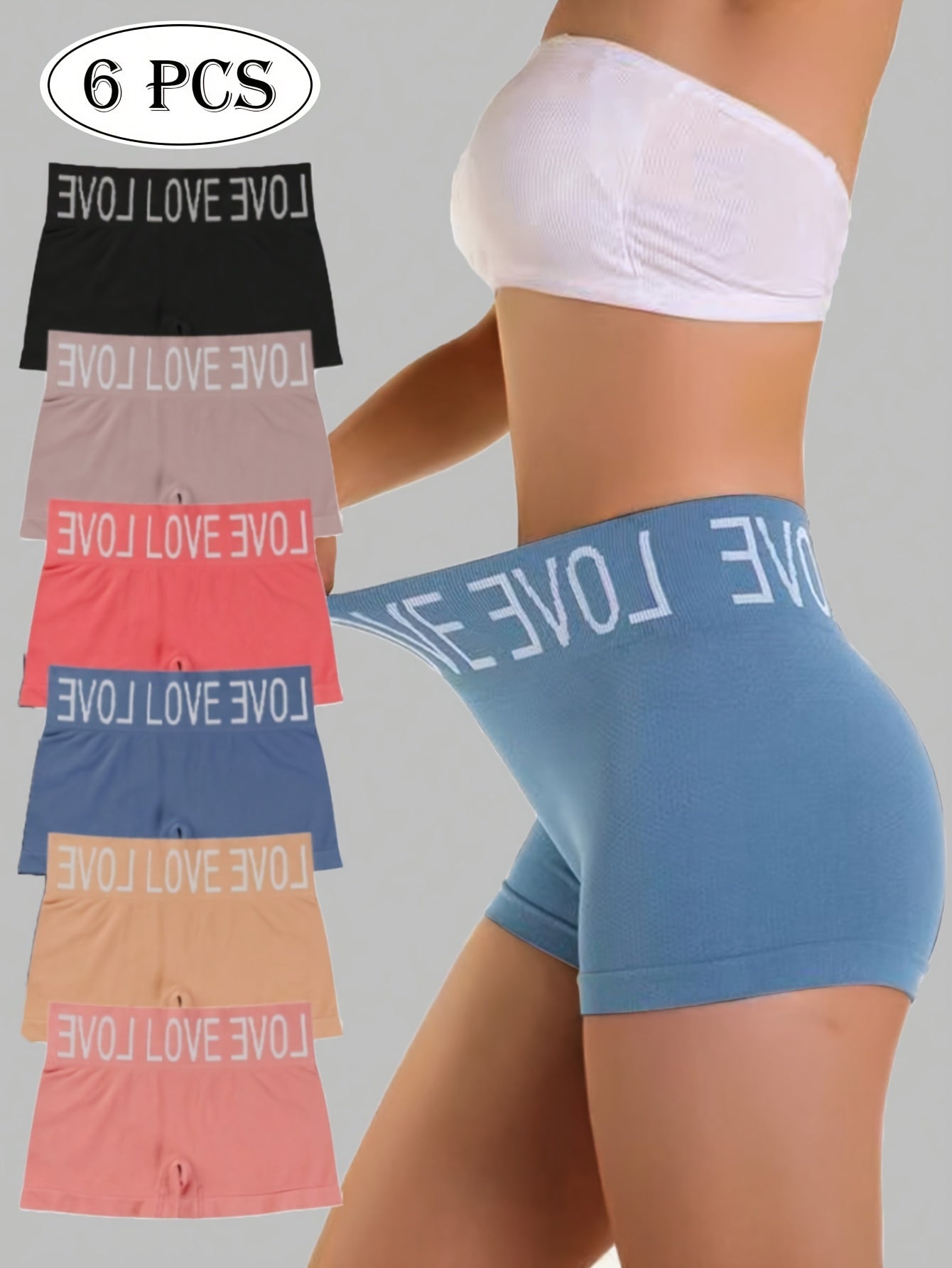 Seamless Girlshorts with Letter Print 6-Pack Breathable Stretchy Underwear