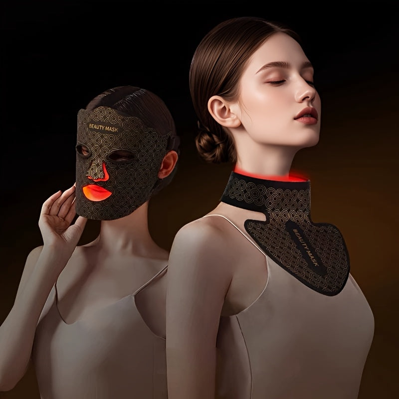 Máscara de silicona LED para rostro y cuello con batería recargable dispositivo de belleza multicolor