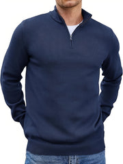 Men's Solid Knitted Pullover with Half Zipper Casual Long Sleeve Sweater for Outdoor Wear