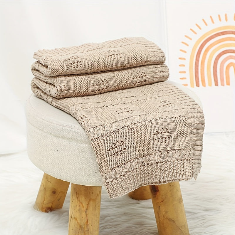 Геометрическое жаккардовое плед с листовым узором, дышащий с отверстиями, для дома, путешествий и кондиционирования воздуха в розовом, верблюжьем, зеленом и кофейном цветах