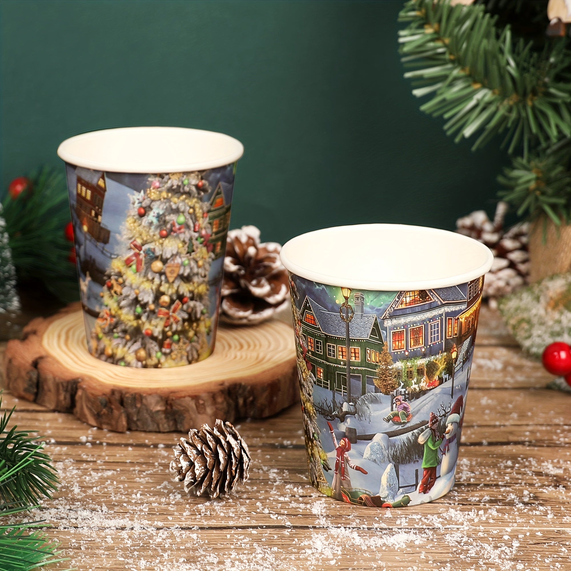 Bir martalik qog'oz stakanlar Rojdestvo daraxti dizayni Qayta ishlatiladigan BPAsiz Issiq sovuq ichimliklar