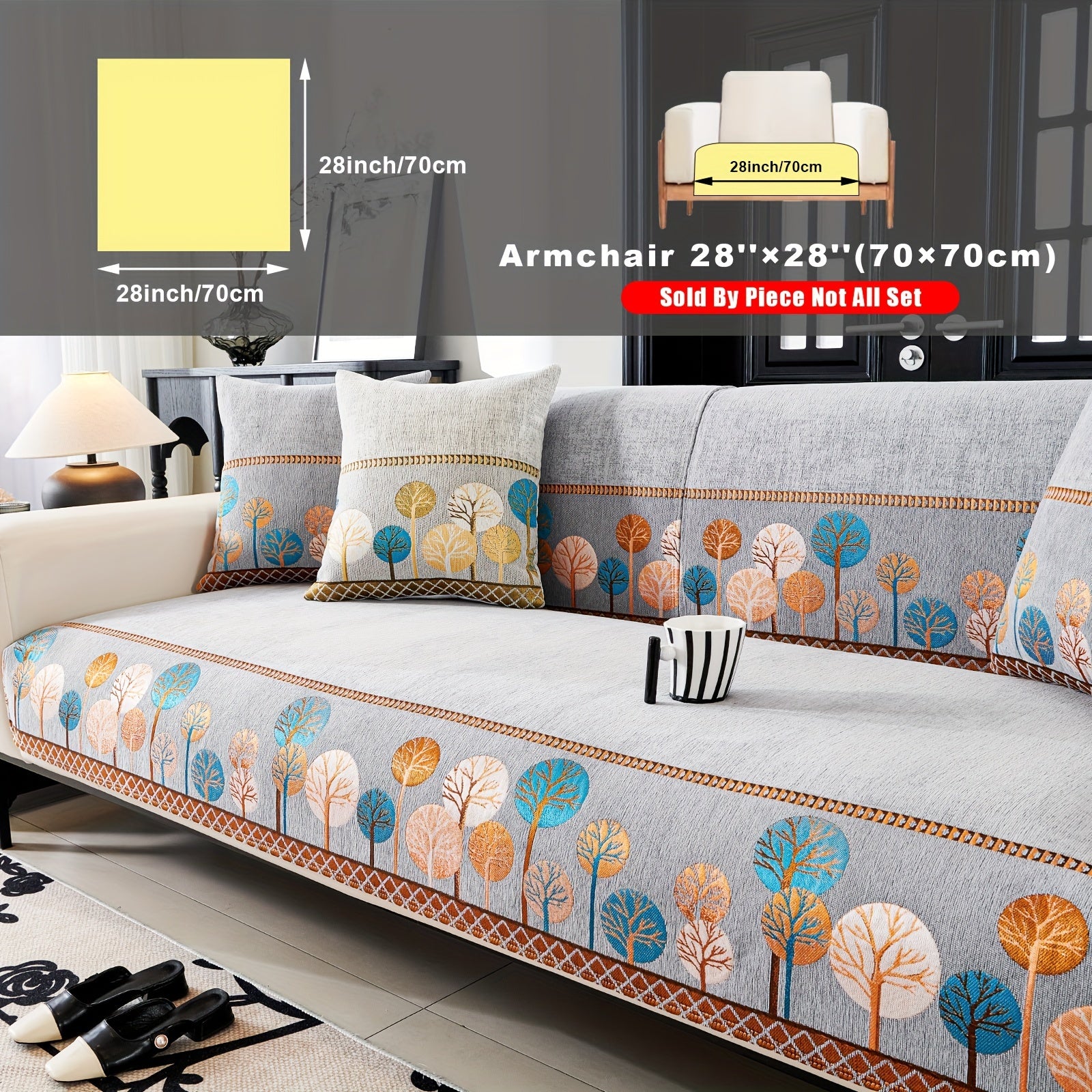 Chenille Sofa Cover with Tree Embroidery Pet-Friendly Slip-Resistant Easy to Clean Fits Various Sofa Sizes for Living Room and Home Decor