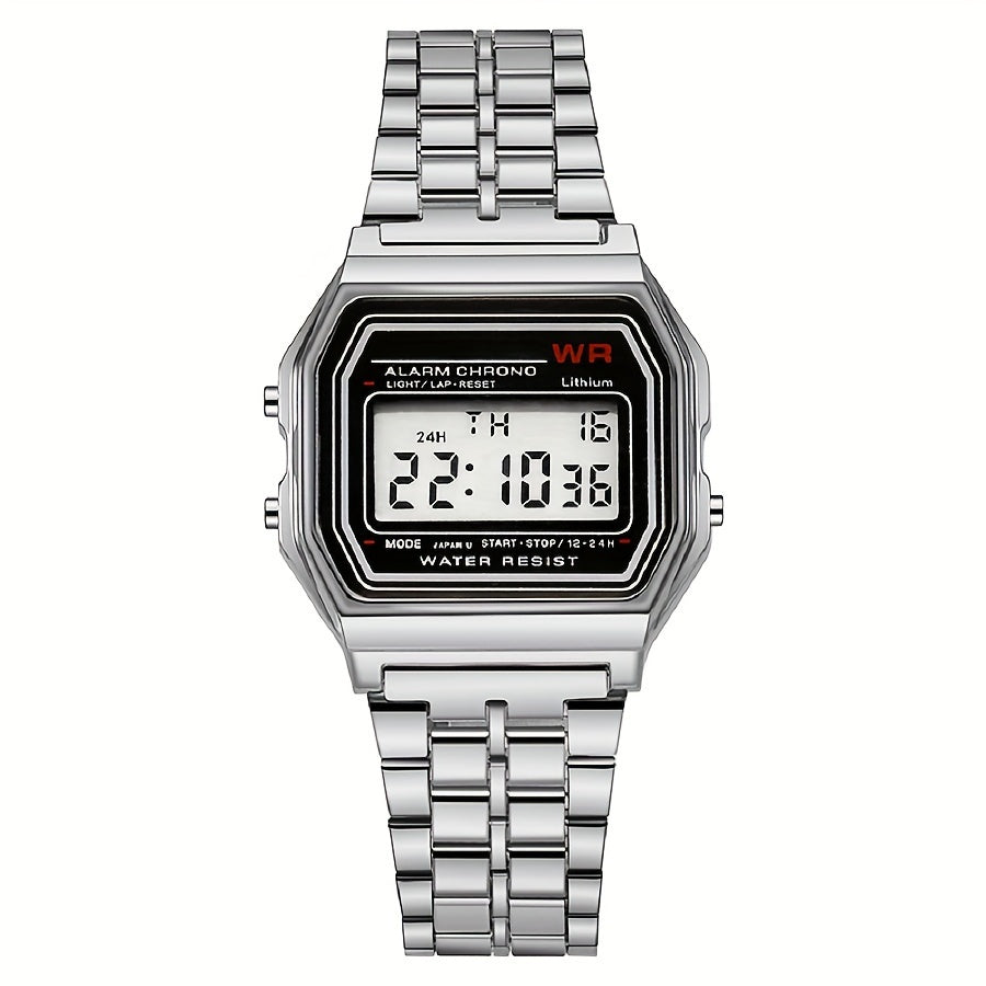 Women's LED Square Ultra-Thin Wristwatch with Luminous Display and Stainless Steel Strap
