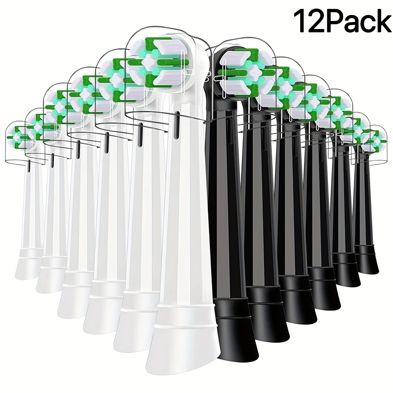 Pack of 8 White Green Electric Toothbrush Replacement Heads High-Density Bristles