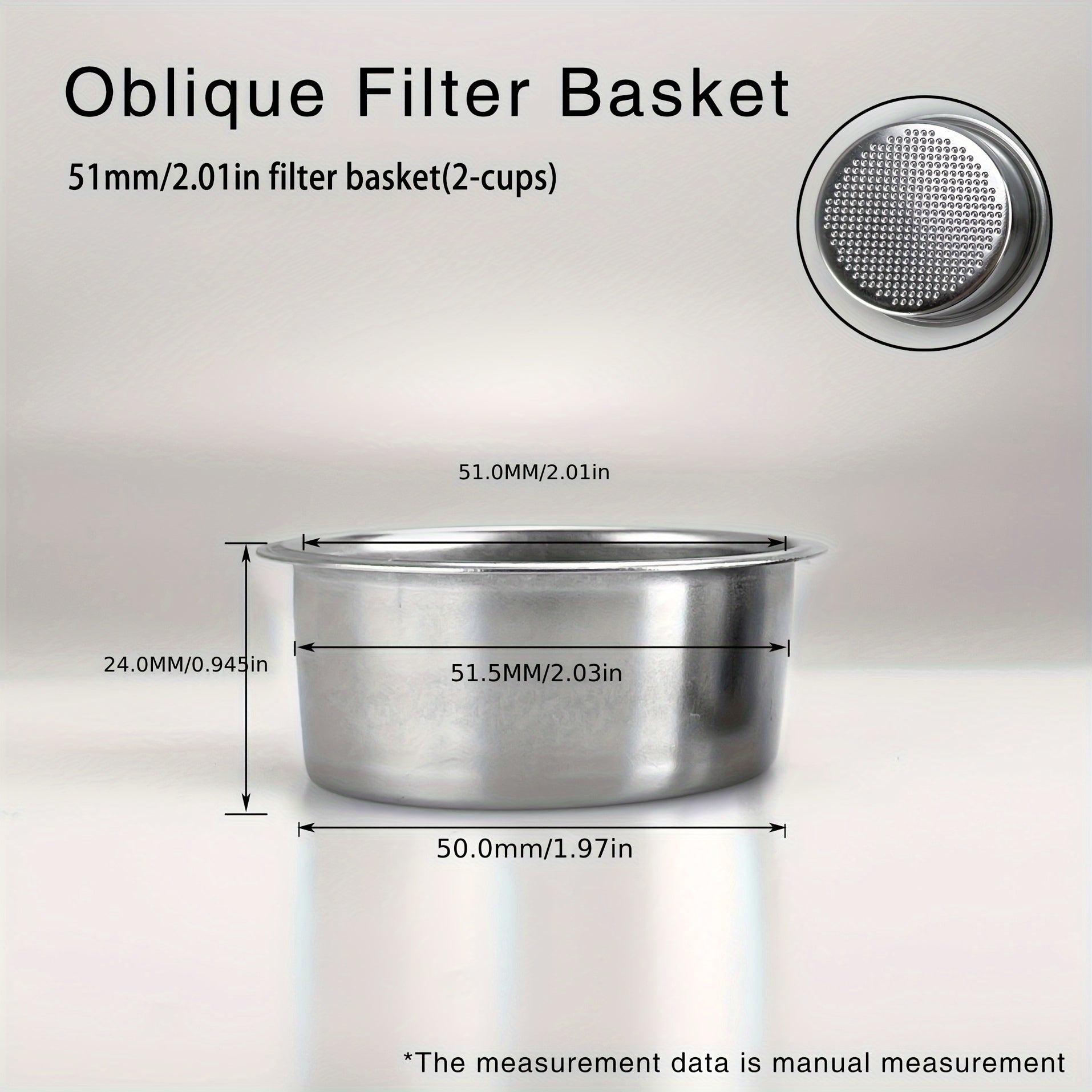 Stainless Steel Coffee Filter Basket 51mm Non-Pressurized for 1-4 Cup Espresso