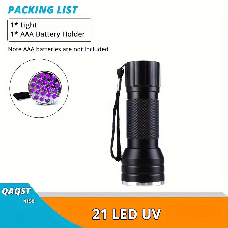 UV Blacklight Flashlight UV395nm Ultraviolet LED with Metal Body, Battery Powered, 21/51/100 LEDs
