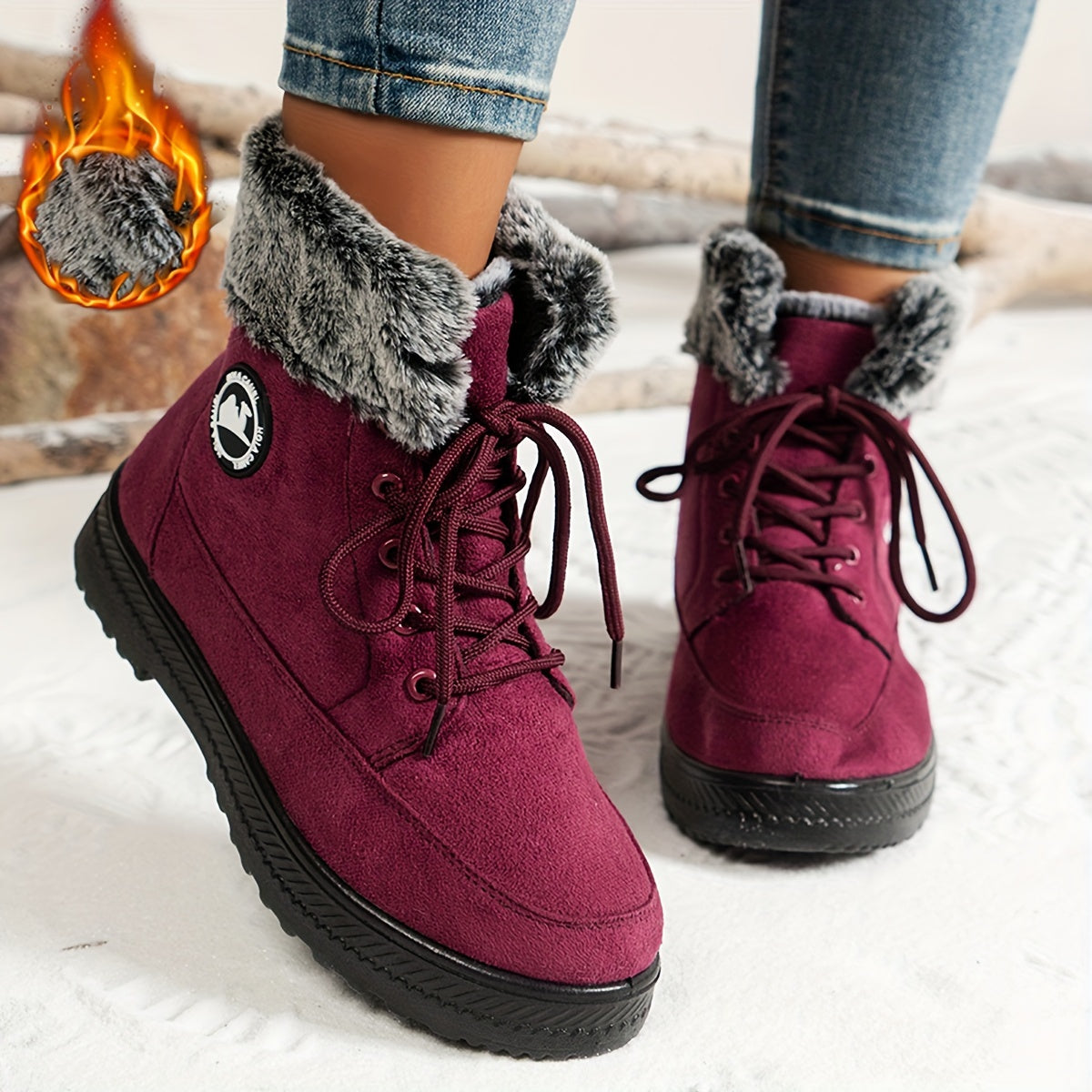 Women's Winter Fleece-Lined High-Top Sneakers Casual Lace-Up Boots