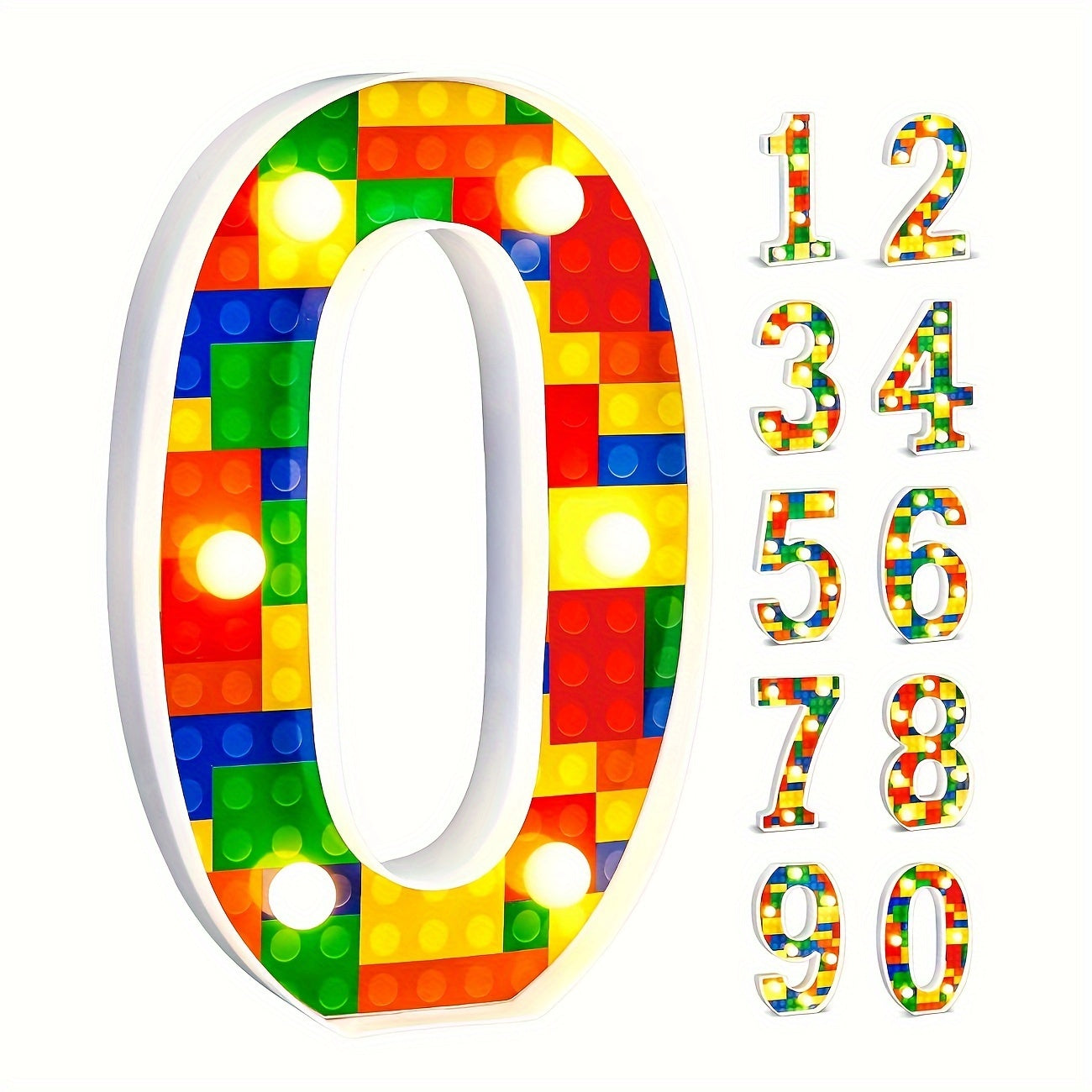 1 шт. Цветной светодиодный строительный блок номер, работающий от батареек, прочный пластик, требуются батарейки AA, идеально подходит для вечеринок, батарейки не включены