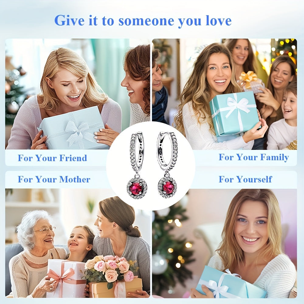 Red Hoop Earrings with Cubic Zirconia Sterling Silver Hypoallergenic Lightweight