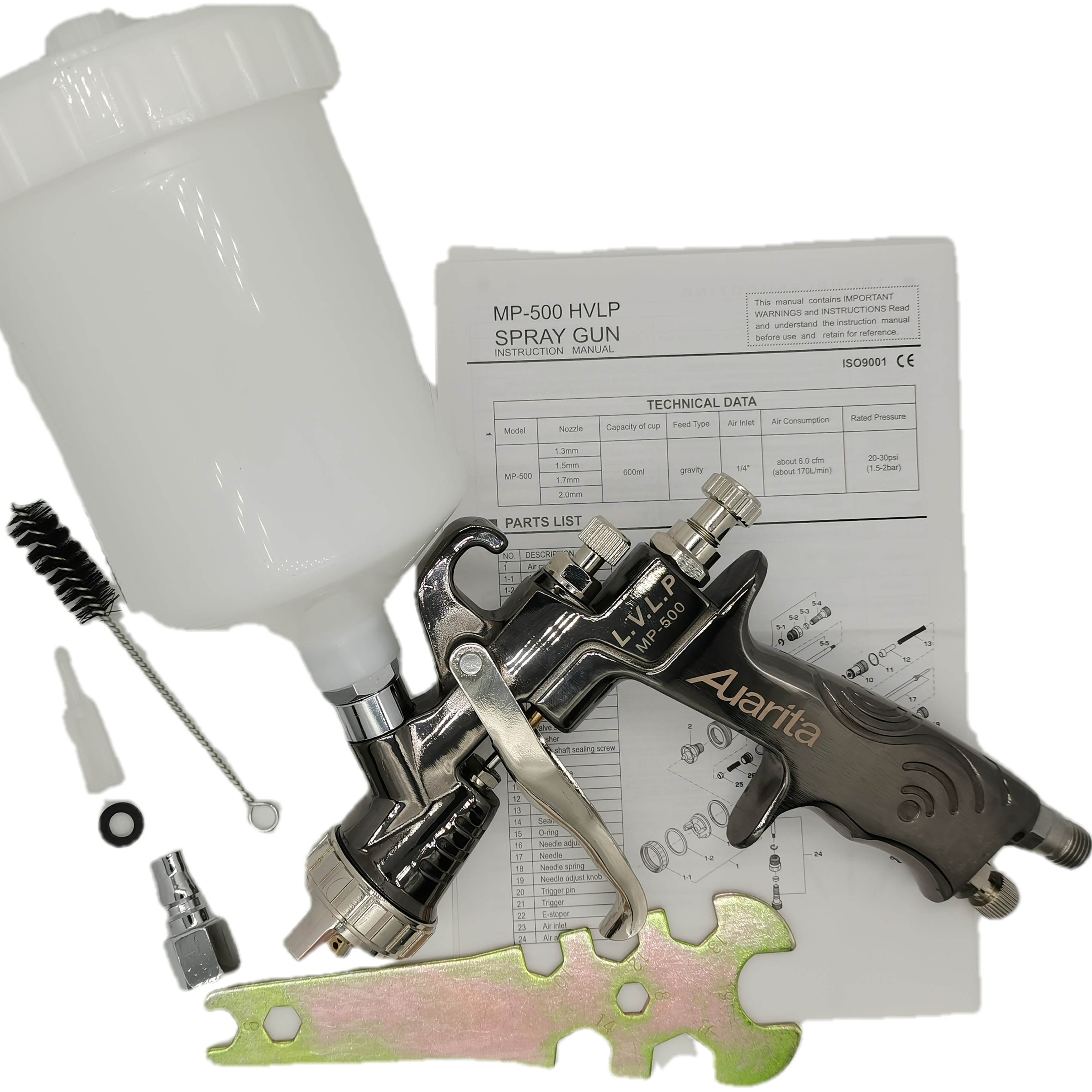 Pistola de pulverización por gravedad LVLP, boquilla de 1.3 mm, aplicador manual de recubrimientos para automóviles de 600 cc