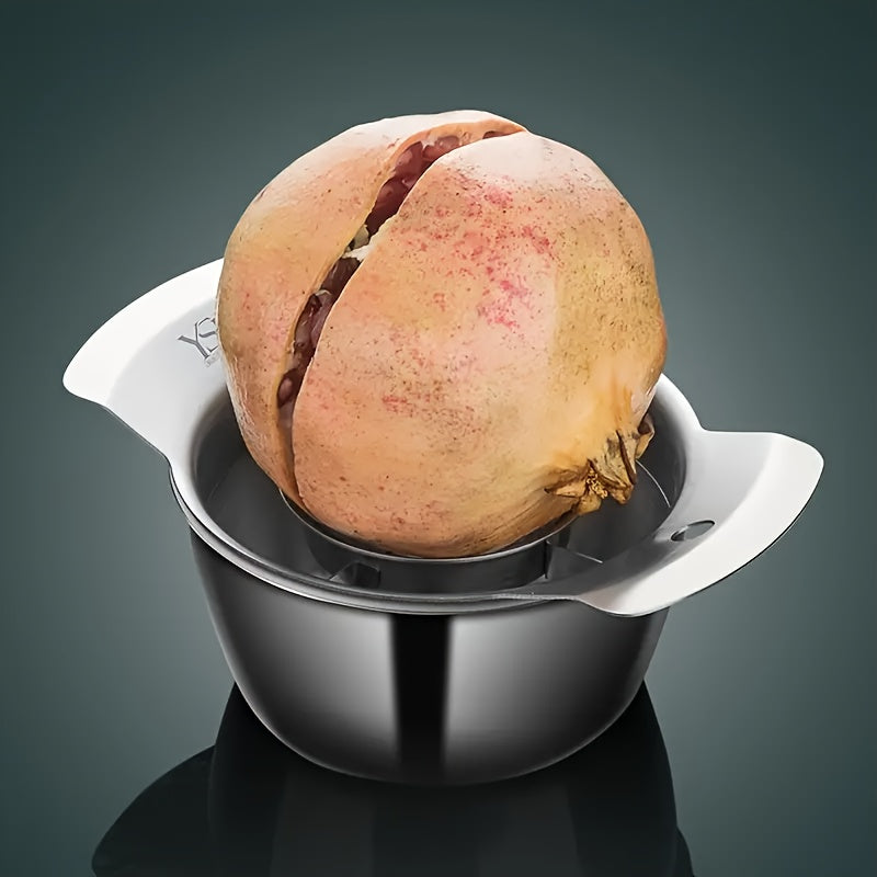 Granat yong'oqini olib tashlash uchun Stainless Steel asboblar to'plami - Bardoshli meva tozalagich va yong'oq chiqaruvchi, ofis va ovqatlanish muhitida oziq-ovqat tayyorlash uchun qulay aksessuarlar, idish va yog'och kaltak bilan birga (1 to'plam)