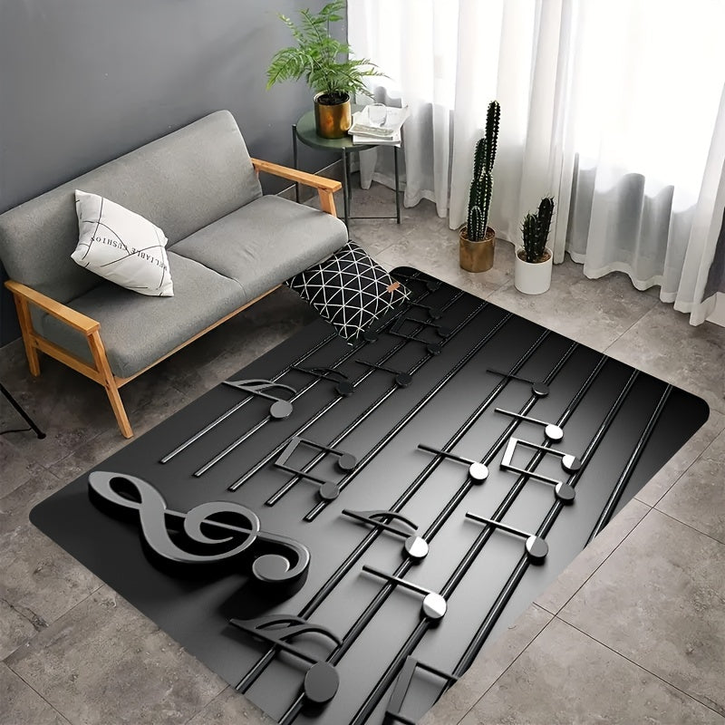 3D Musical Note Rug Non-Slip Lightweight Machine Washable Polyester for Living Room Bedroom Entrance