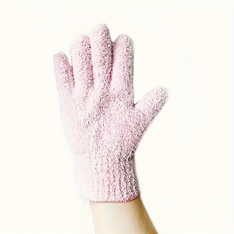Microfiber Coral Fleece Cleaning Gloves Five-Finger Dust Remover Blue