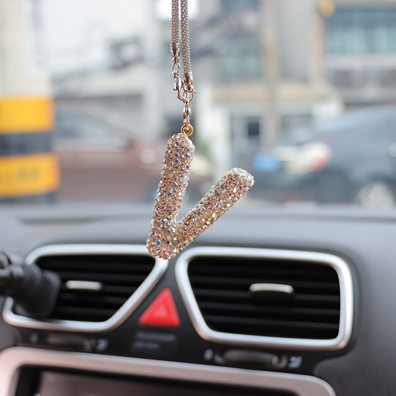 Crystal Bling Alphabet Letter Pendant for Vehicle Mirror with Rhinestones and Metal Material