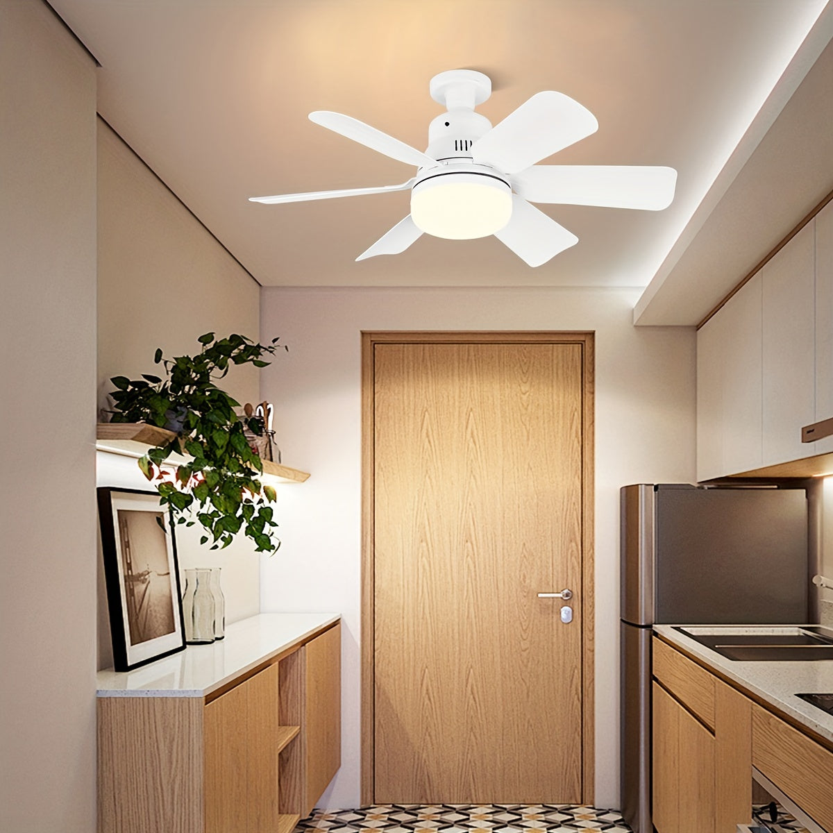 White Square Leaf Ceiling Fan Light with Remote Control Adjustable LED Indoor