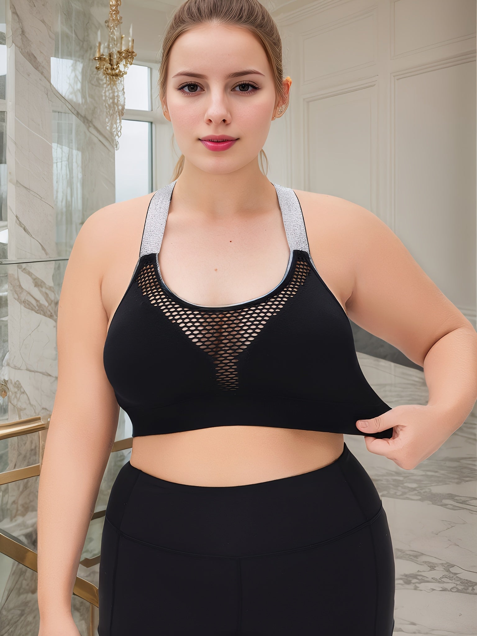 Plus Size Wire-Free Sports Bra Seamless Breathable Mesh Medium Support