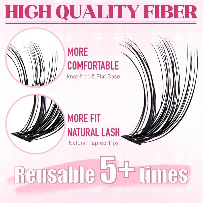 DIY Eyelash Extension Kit with 30P, 40P, 80P Clusters, 0.07mm C and D Curls, 8-16mm for Beginners