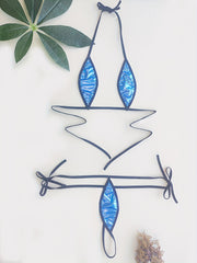 Women's Metallic Lingerie Set with Halter Bra and Thong