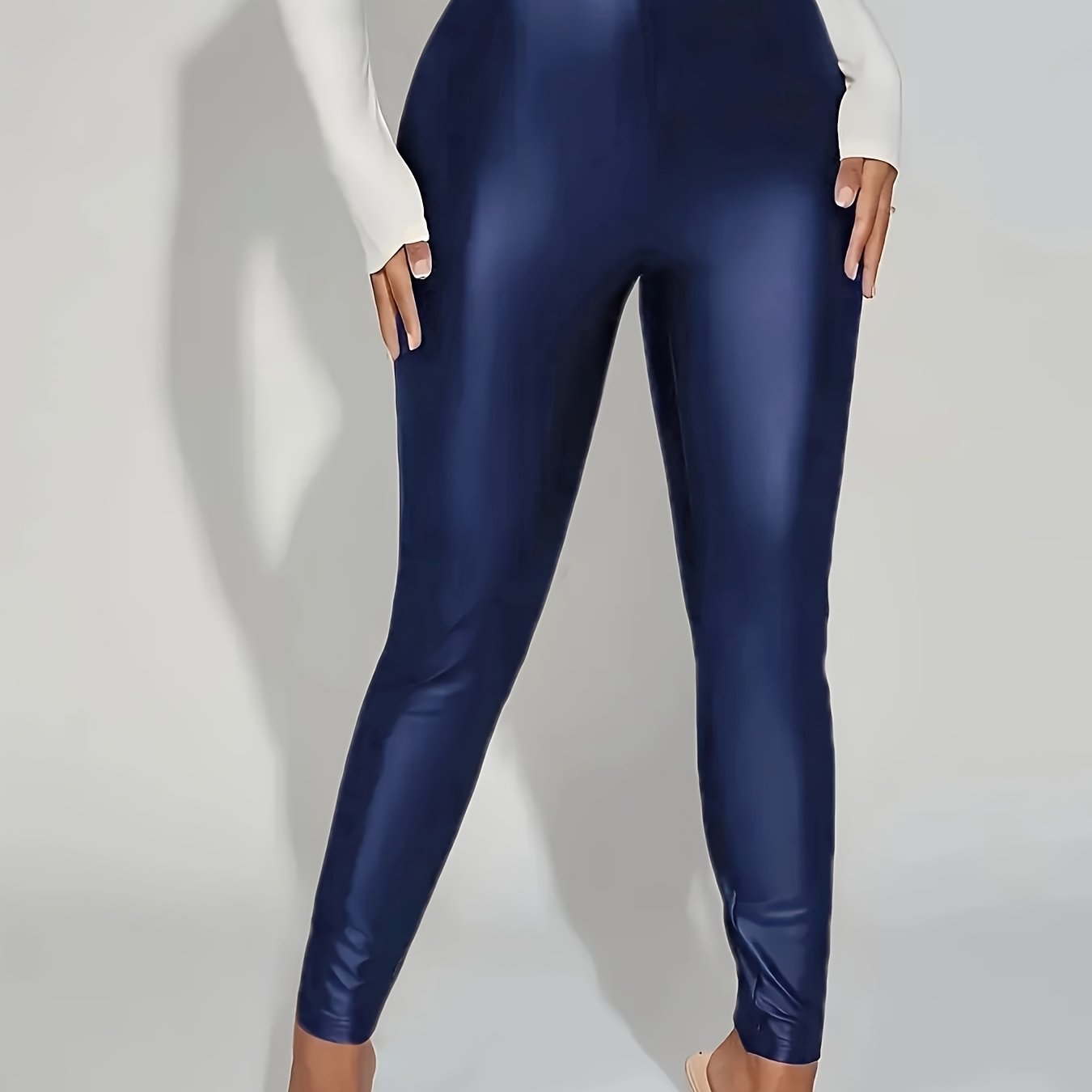Plus Size Women's High-Waisted Stretch Leggings Solid Color All-Season