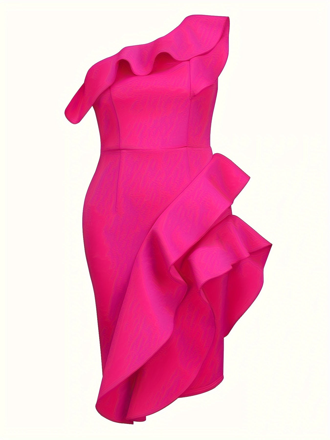 Women's Plus Size One Shoulder Bodycon Dress with Ruffle Trim for Party