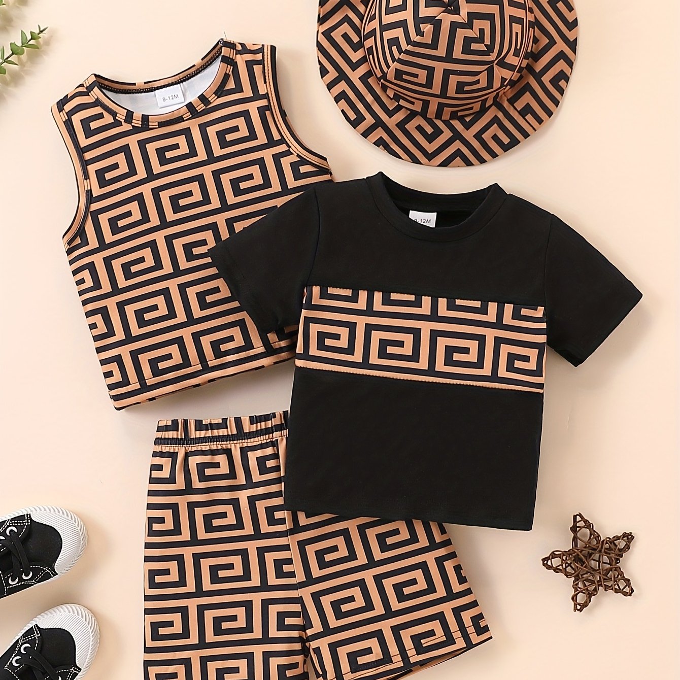 Yigitlar yozgi to'plami 4-chiqishli geometrik bosma kundalik bolalar kiyimlari 0-3 yosh