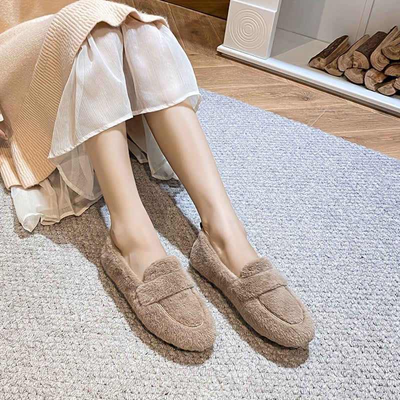Women's Winter Loafers Soft Fleece-Lined Slip-On Flats Casual Shoes