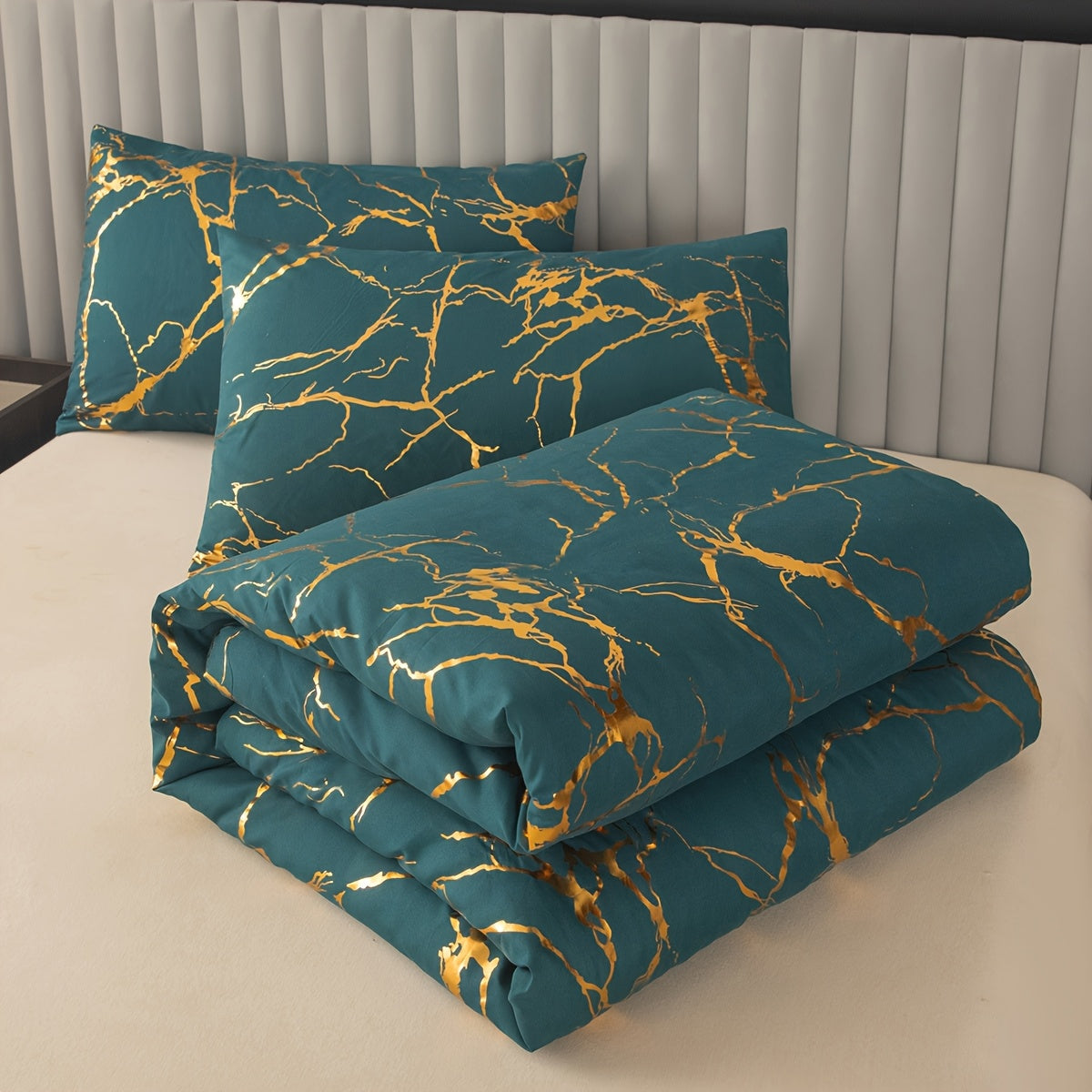 Elegant Marble Pattern Bedding Set in Pink Gray Green Blue Purple Washable Ultra-fine Fiber Duvet Cover 2-3 Piece