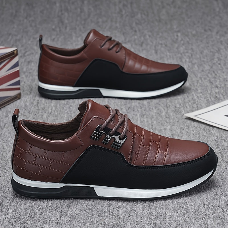 Men's Casual Business Sneakers Solid Color Faux Leather Low Top Lace-Up EVA Insole PVC Sole