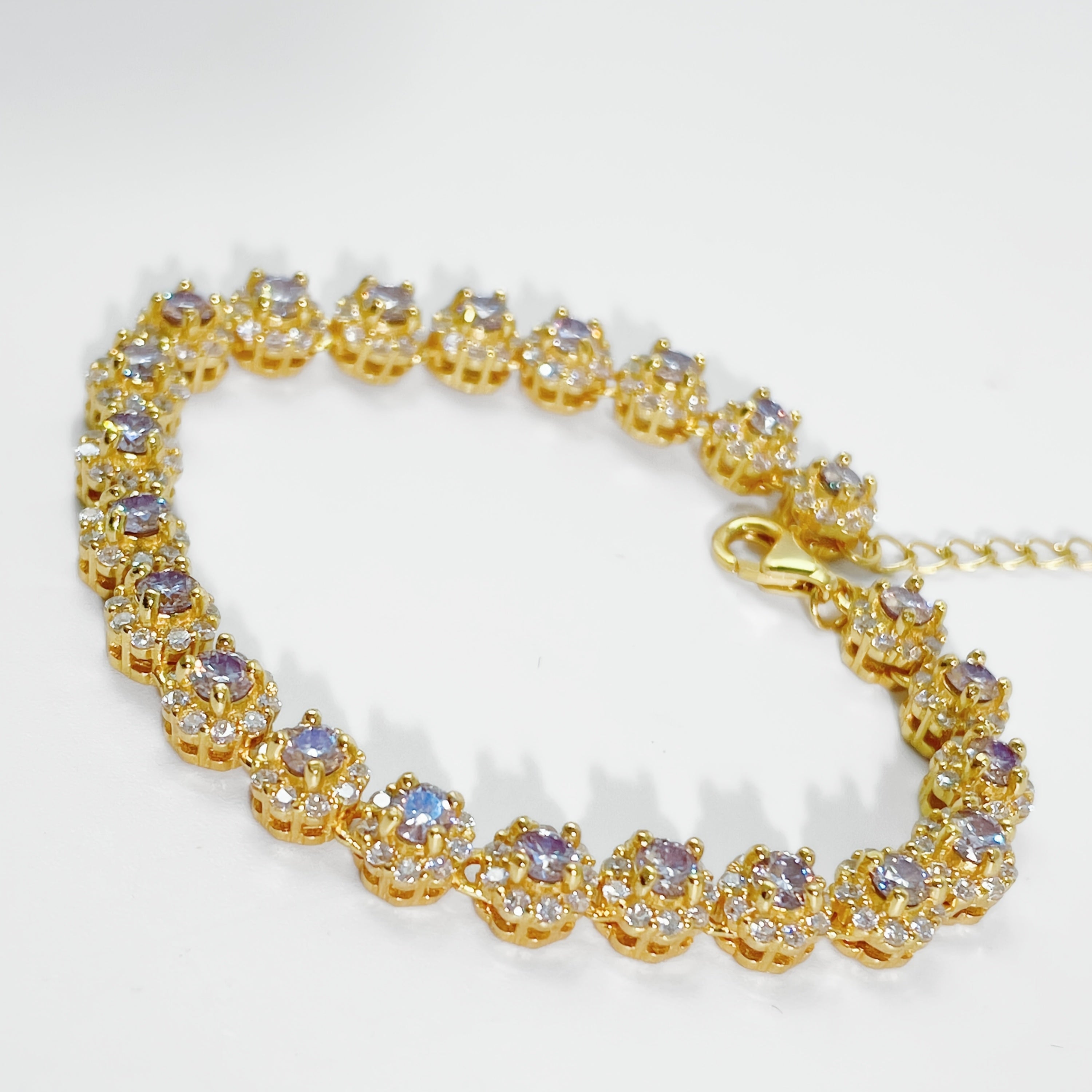 Silver Boho Style Bracelet with 0.1 Carat Purple Moissanite and 14K Gold Plating