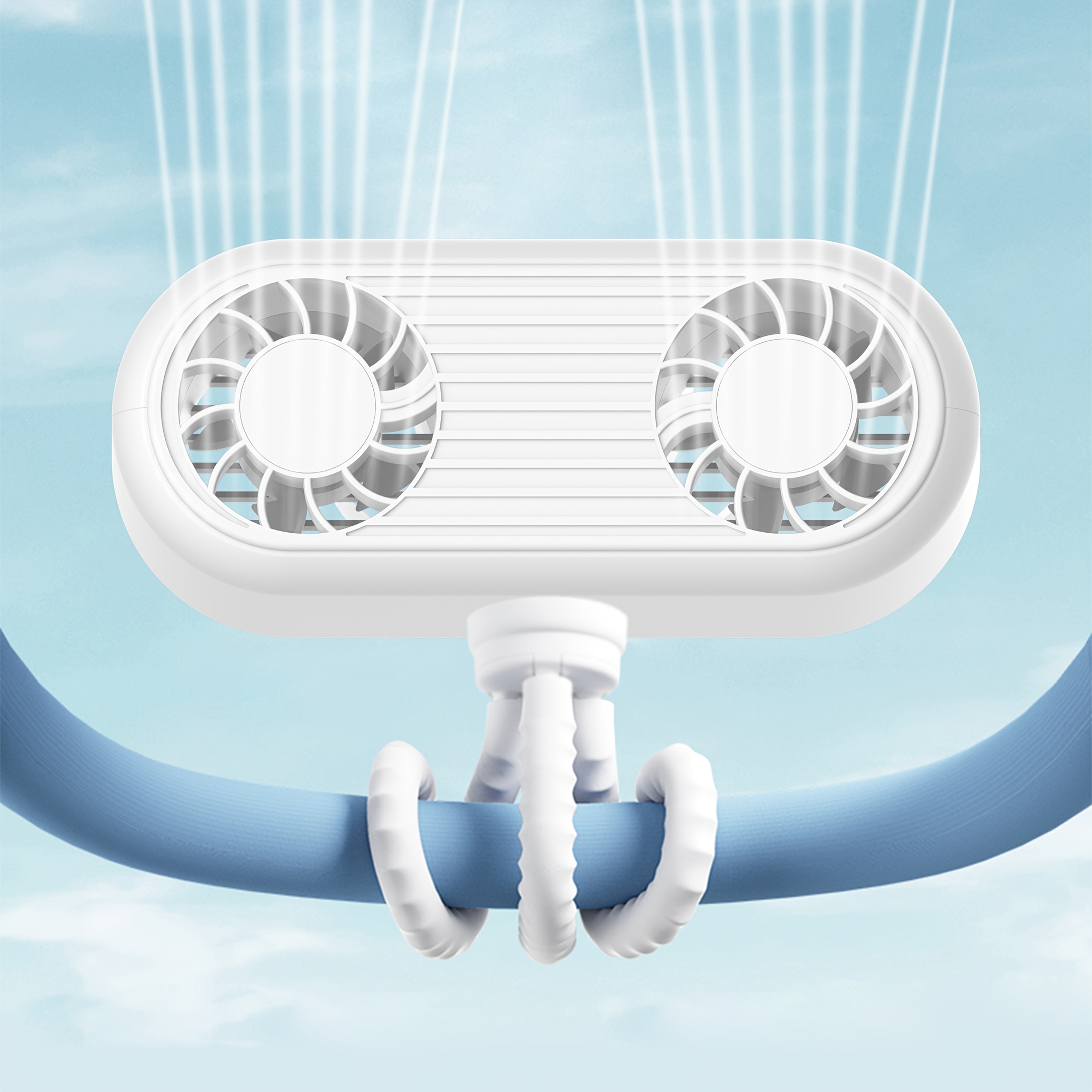 Портативный вентилятор для коляски с USB-аккумулятором, съемным креплением на штатив, 3 скорости, время работы 6 часов, идеально подходит для автомобильных сидений и туристических палаток. Доступен в черном/белом цвете. Гибкий вентилятор с шейкой.