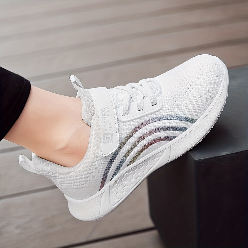 Girls Breathable Woven Sneakers Low Top Running Shoes for Spring and Fall