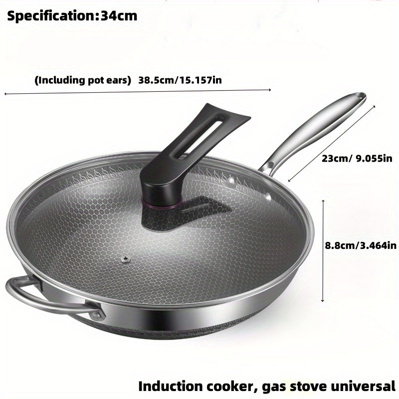Wok de panal de acero inoxidable 304 con tapa para cocinas de gas y inducción