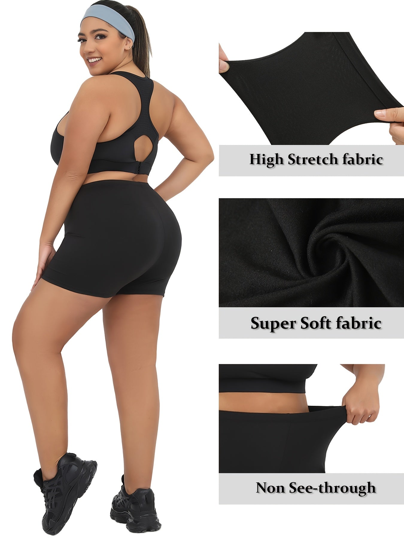 Plus Size Women's Biker Shorts Black Non-See-Through Yoga Workout 4-Way Stretch