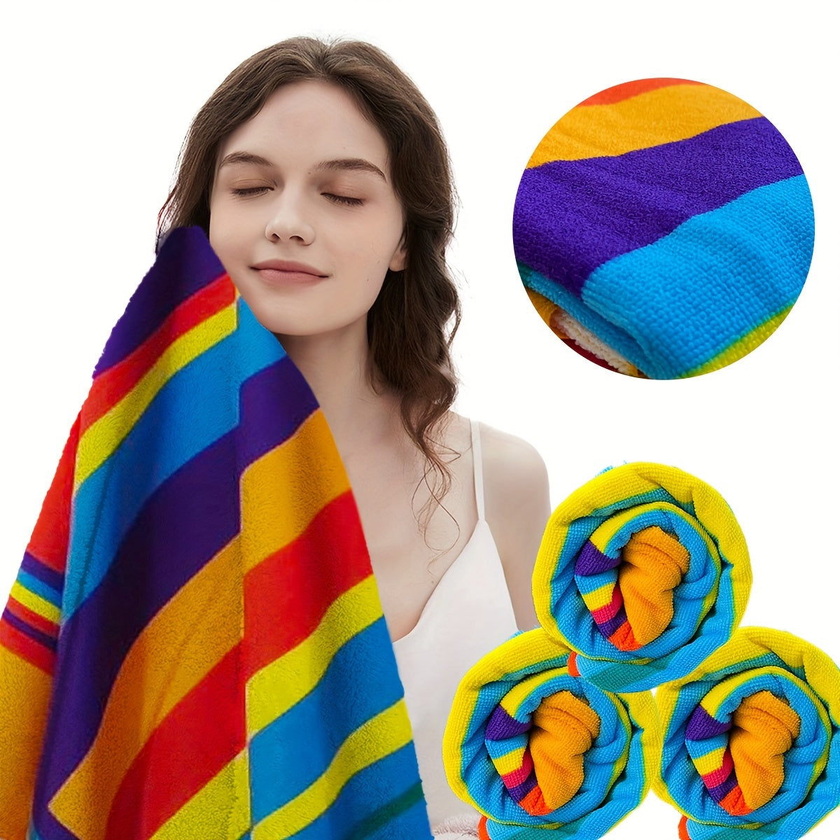 Tropical Stripe Quick-Dry Beach Towel Ultra-Soft Absorbent for Pool Bath