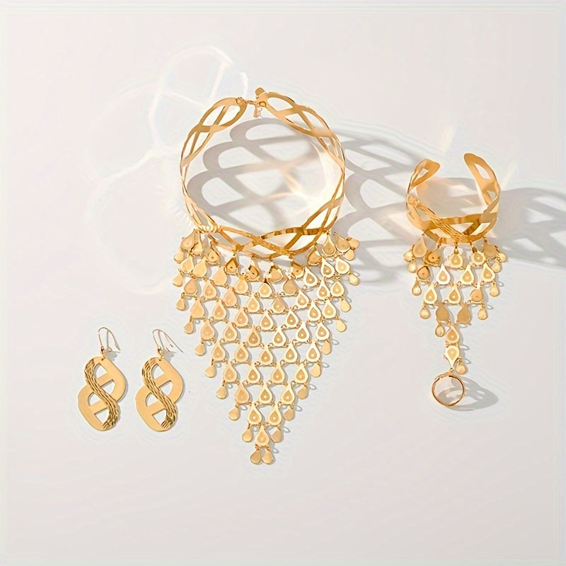 Luxury Copper Jewelry Set with Necklace Earrings Bracelet Ring Middle Eastern Style for Weddings Parties Ramadan