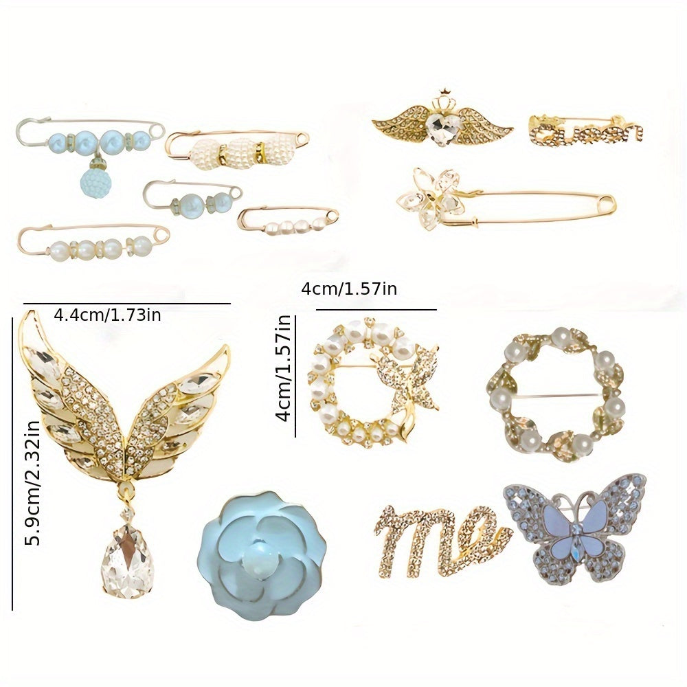 Set of 14 Elegant Alloy Brooch Pins Minimalist Irregular-Shaped Fashion Accessories Safety Pins for Clothing Hats